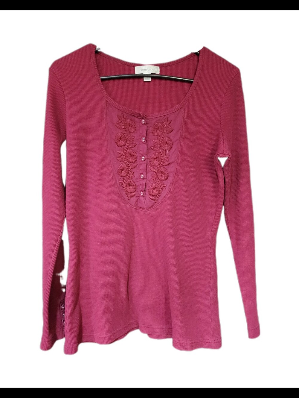 Dressbarn Embroidered Waffle Knit Henley Top
